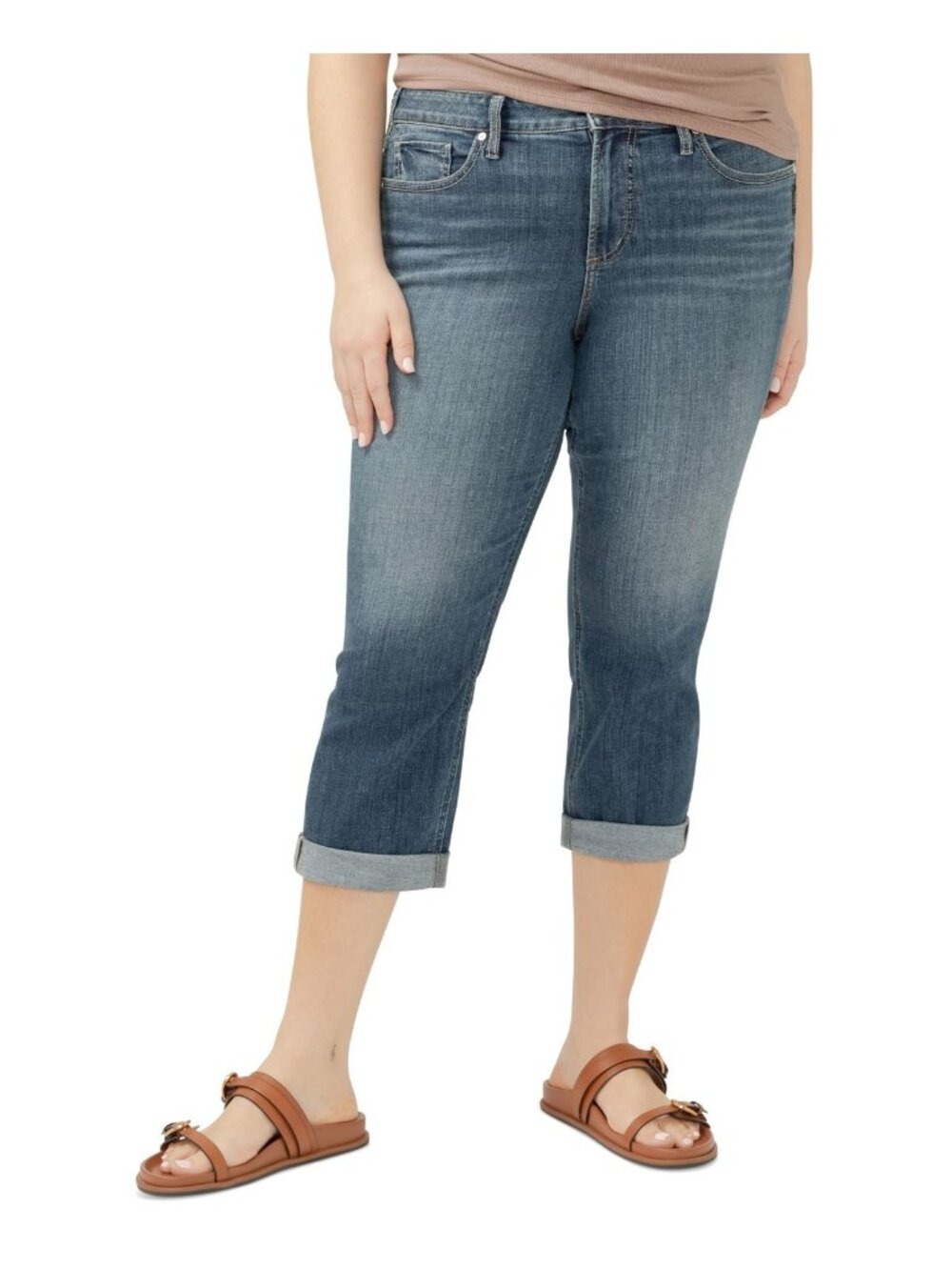 Silver Jeans Co. Plus Size 24Wx23.5 Suki Curvy-Fit Cropped Denim Jeans Blue $74